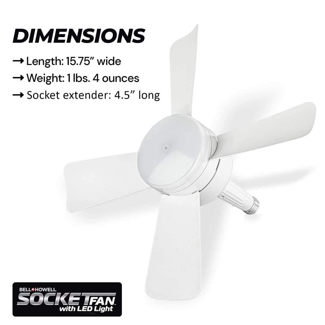 Bell+Howell Socket Breeze Modern Ceiling Fans with LED Lights, 10" LED E26/E27 Screw Base Mini Light Socket Fan with Cord for Bedroom, Living Room, Kitchen, Balcony Retail $51.95