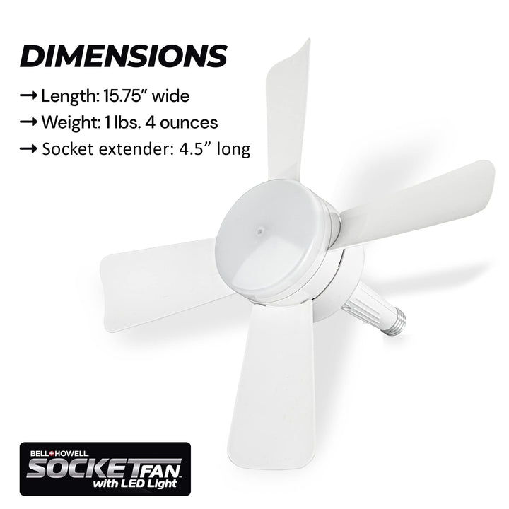 Bell+Howell Socket Breeze Modern Ceiling Fans with LED Lights, 10" LED E26/E27 Screw Base Mini Light Socket Fan with Cord for Bedroom, Living Room, Kitchen, Balcony Retail $51.95