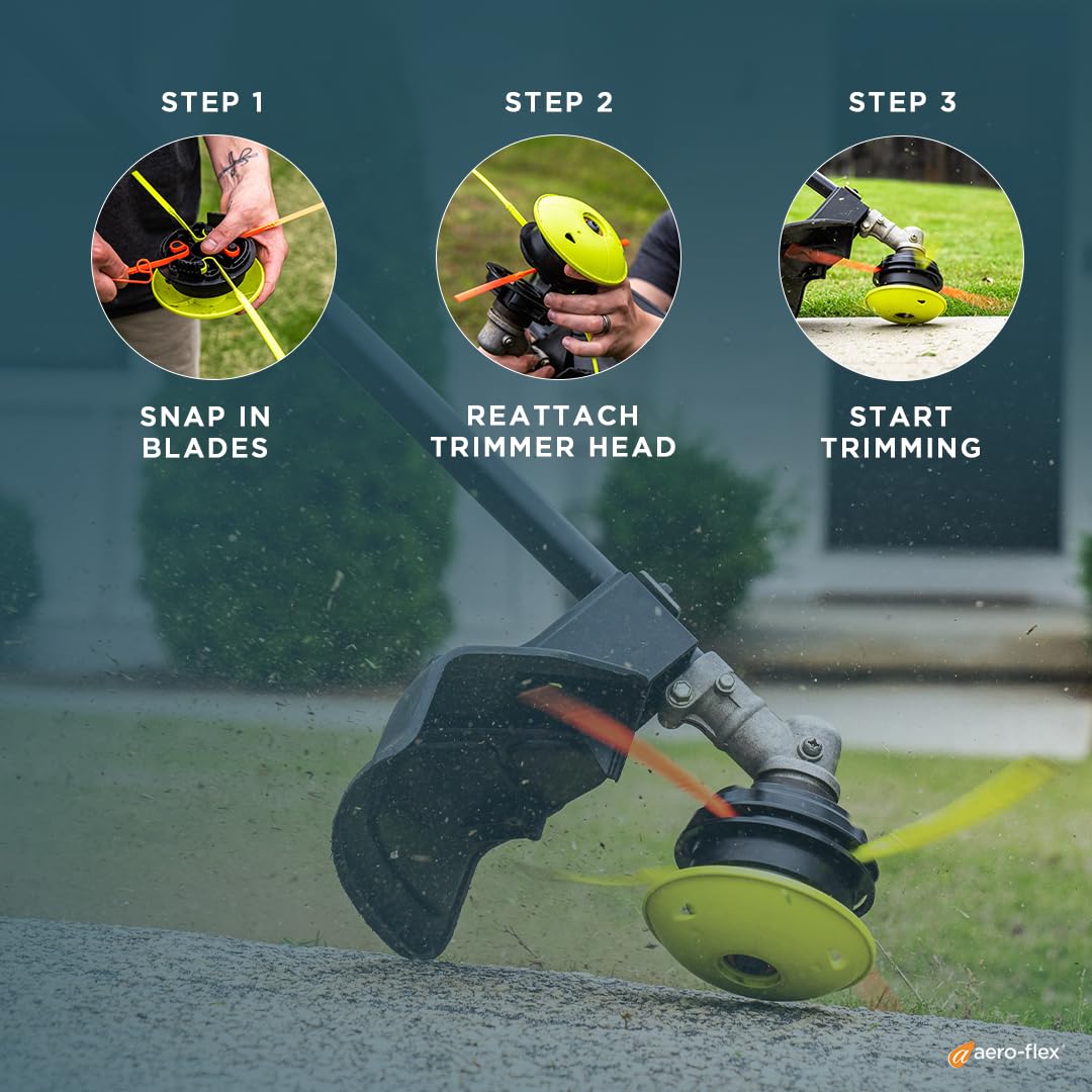 Aero-Flex® Universal Replacement Trimmer Head - Four Flexible line Blades - Fast & Easy to Change Flexible Blades | Saves Time - No More Trimmer Line Retail $34.95