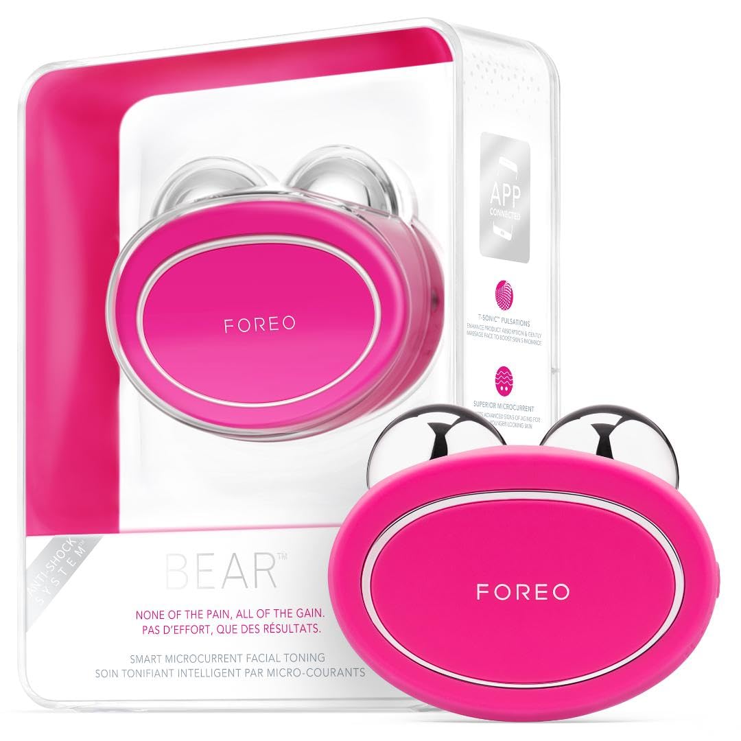 FOREO Bear Microcurrent Facial Device - Face Sculpting Tool - Instant Face Lift - Firm & Contour - Non-Invasive - Increases Absorption of Facial Skin Care Products - Fuchsia Retail $329.00
