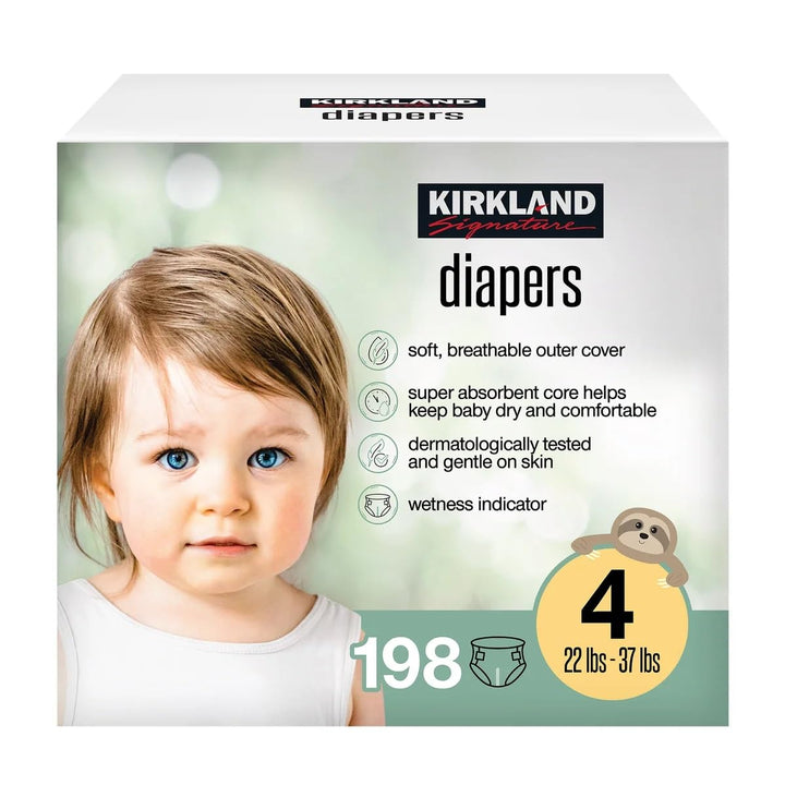 Kirkland Signature Diapers, Size 4 (22-37 Pounds), 198 Count Retail $69.99