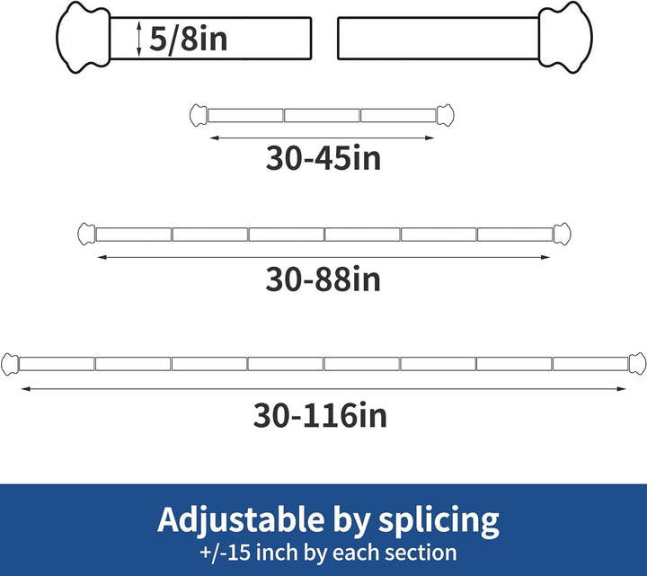 Curtain Rods 2 Pack 5/8 inch Black Curtain Rods for Windows 30 to 116 Inch with Brackets Easy to Install for Bedroom Living room Kitchen Retail $30.99