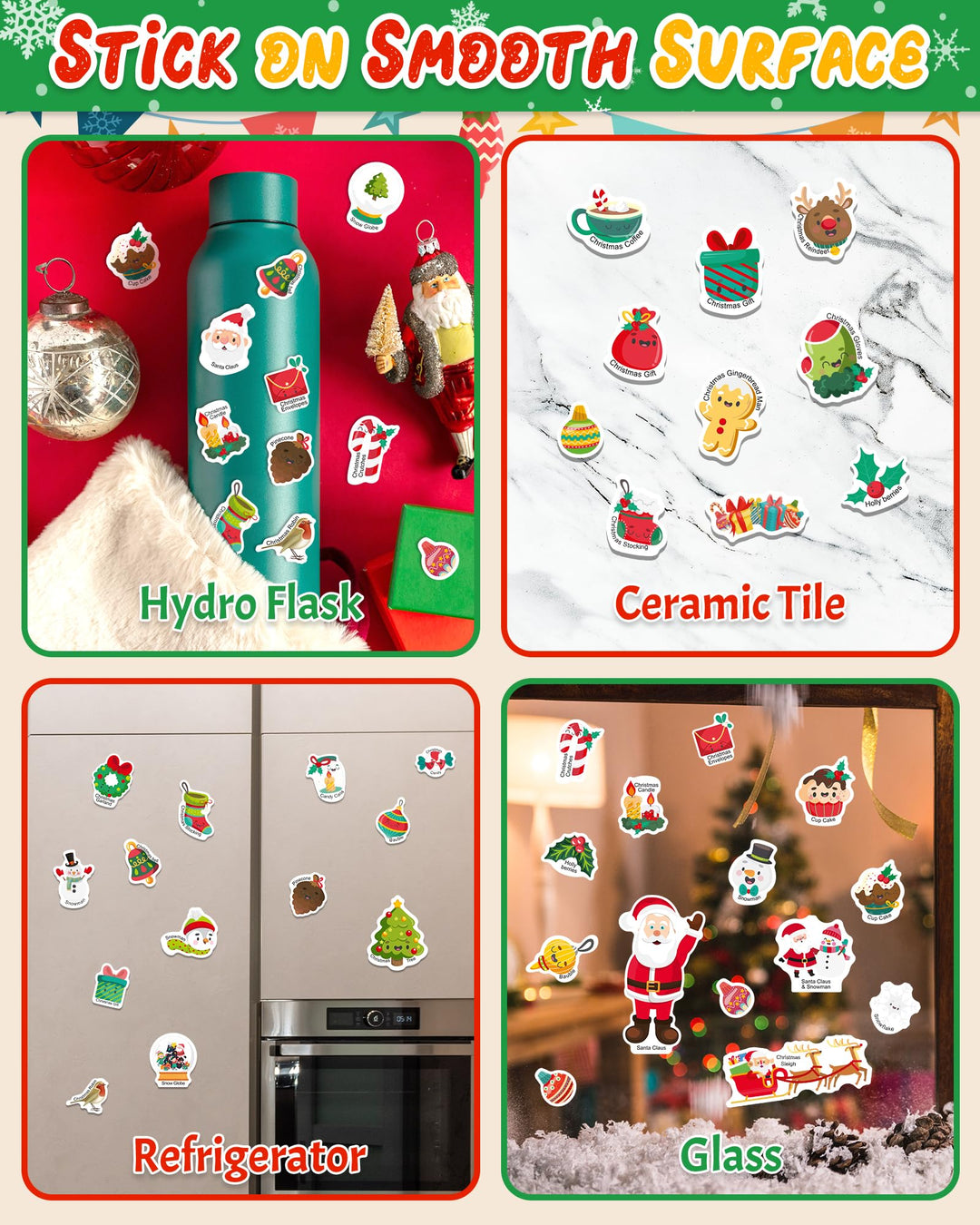 Benresive Christmas Reusable Sticker Book for Toddlers 1-3, Fun Stickers for 2-4 Years, 39 Pcs Cute Waterproof Stickers for Teens Girls Boys