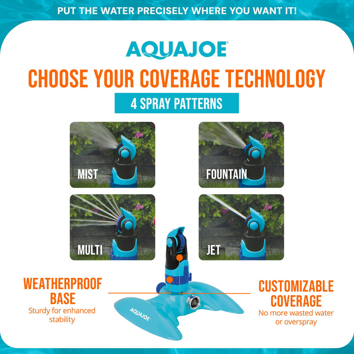 Aqua Joe AJ-MSSBM 4-Pattern Sprinkler with 360-Degree Rotation and Metal Base, Up to 3,740-Square-Foot Coverage