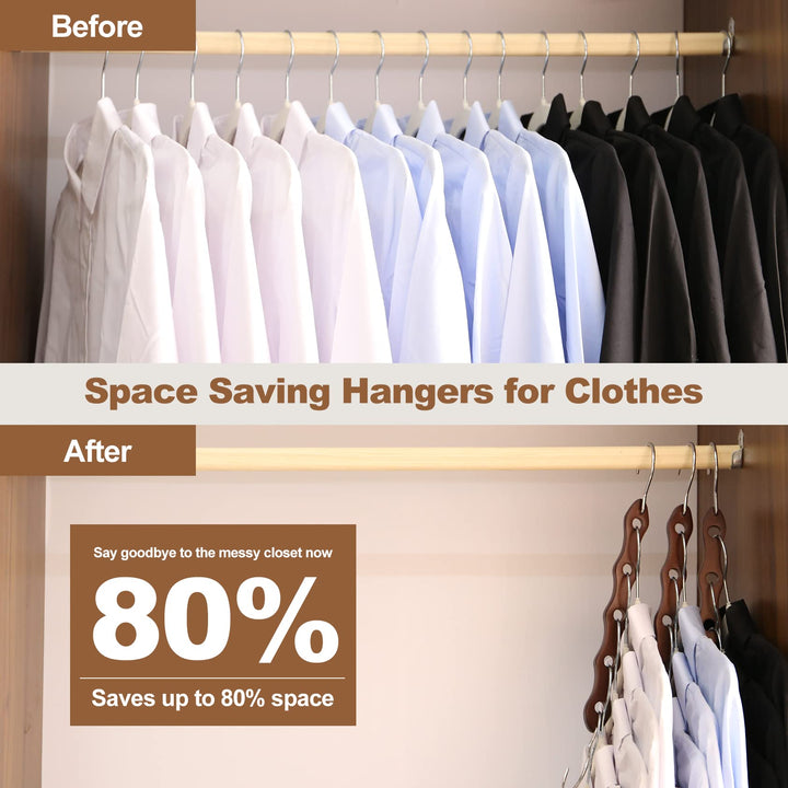 KIDSMOYVE Space Saving Wooden Closet Hangers, 6 Piece Set, Walnut Color, Ideal for Dorms and Small Spaces