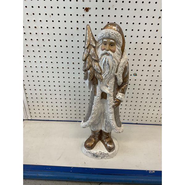 Vintage Style Santa Claus Figurine with Christmas Tree, Gold and White Finish Retail $19.99