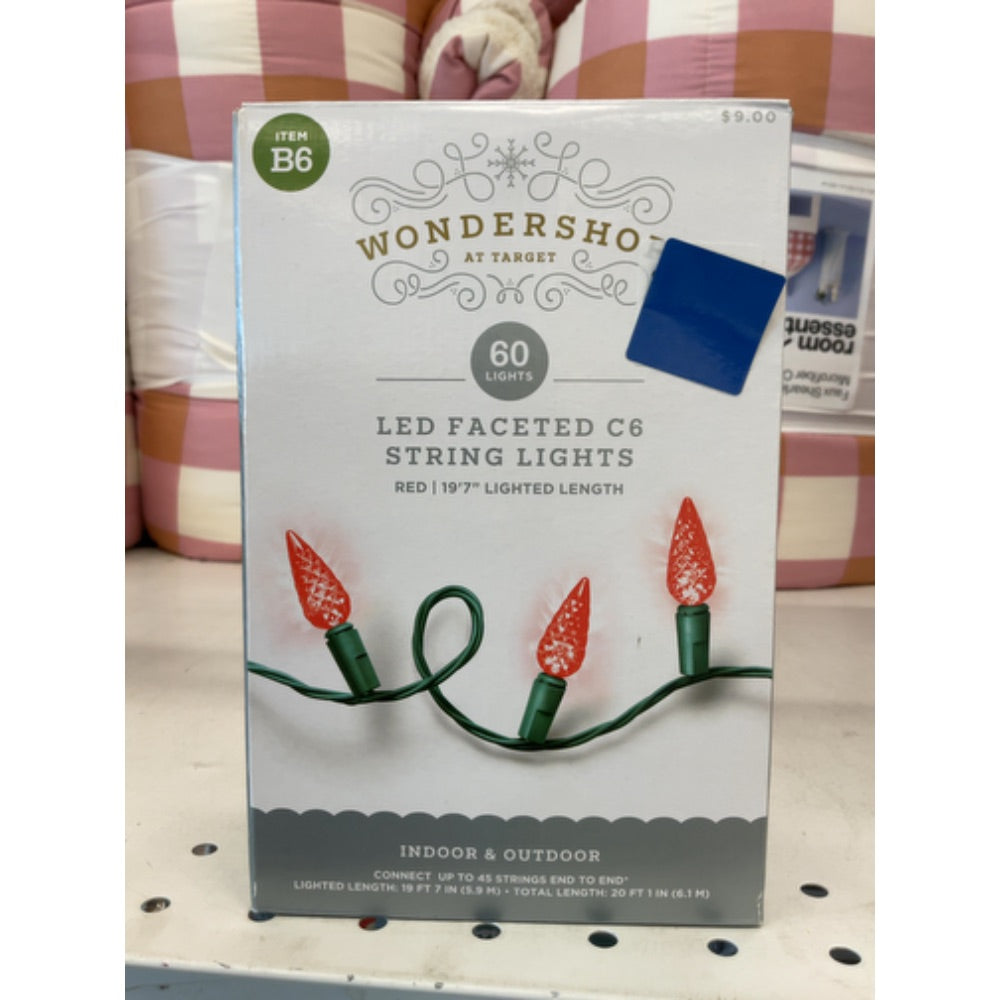 60ct LED Indoor Outdoor C6 Faceted Christmas String Lights Red with Green Wire - Wondershopâ„¢