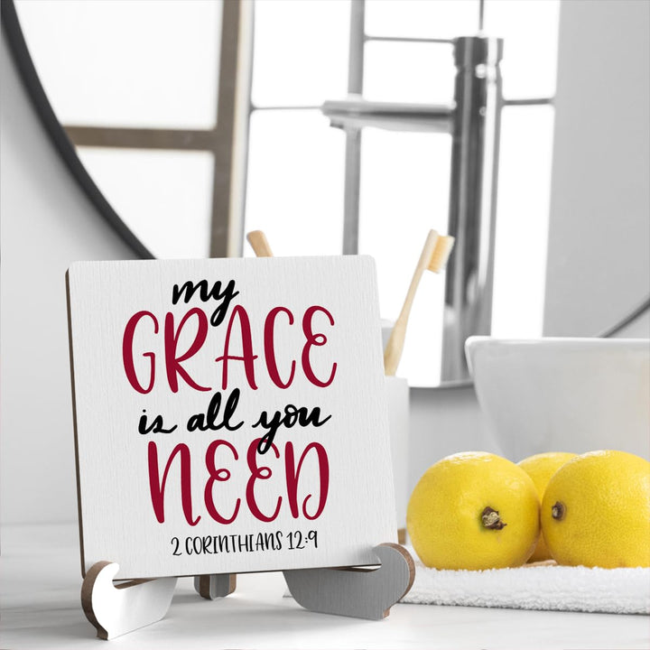 Bible Verse Table Desk Decor Inspirational Rustic Christian Wood Sign Plaque with Wooden Stand, Motivational Religious Positive Vintage Decor for Tabletop Desktop Shelf Shelves Countertop Laundry Room