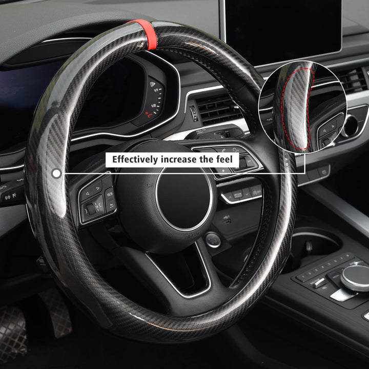 ZHOL Carbon Fiber Steering Wheel Cover, Universal Standard Size 14.5-15 inch Fashion Sport Auto Car Steering Wheel Accessories for Men, Black