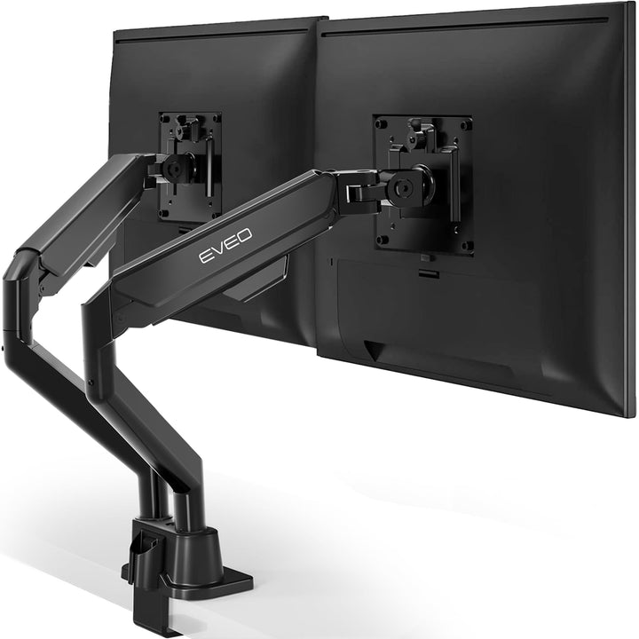 EVEO Premium Dual Monitor Mount 14"-32â€ Dual Monitor Arm VESA Bracket Adjustable Height Gas Spring Dual Monitor Stand, Screen Full Motion Dual Monitor Arm-Computer Monitor Stand for 2 Screens - Black