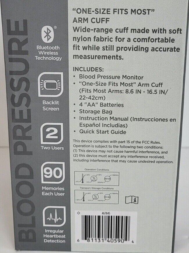 Equate BP-6000 Upper Arm Blood Pressure Monitor with Bluetooth