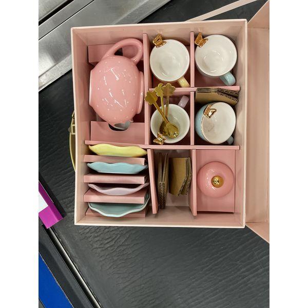 Tea Set, Mini Porcelain Tea Set, Pink-Blue, Butterfly Design, Includes Teapot and Cups Retail $45.00