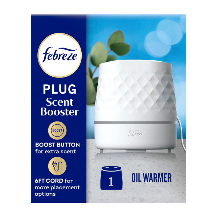 Febreze Plug Scent Booster in White, Continuous Scent Device Oil Diffuser, Compatible with Febreze Air Freshener Plug in Refills