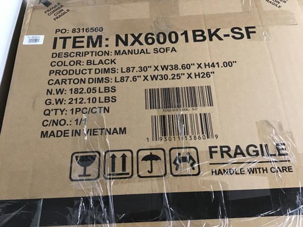 NEXOES NX6001BK-SF Manual Sofa - Black Retail $1,079.00