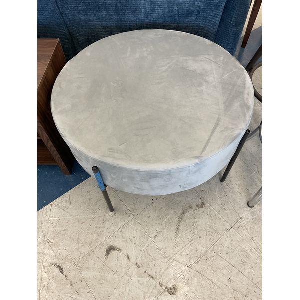 Round Ottoman - Padded Seat, Metal Legs, Gray Retail $75.00