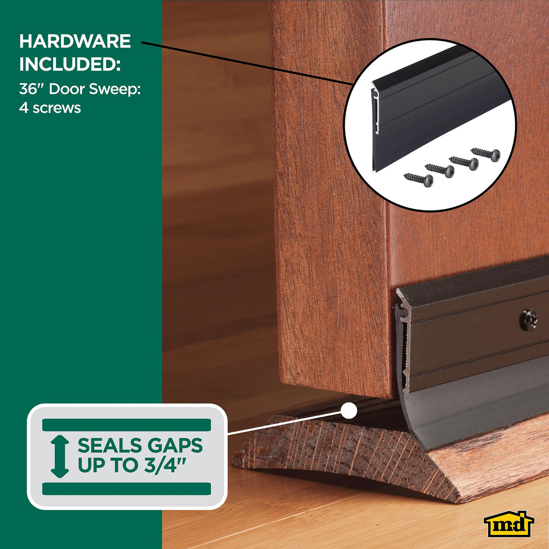 M-D Building Products 05652 All-Season Door Sweep, Heavy Duty Aluminum and Vinyl, Ideal for Residential & Commercial Use, Easy Installation, Ensure Comfort and Save Energy (36 Inch, Bronze)