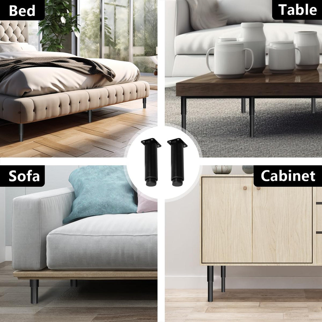 3.14~4.72 Inch Adjustable Height Meatal Furniture Legs, Adjustable Furniture Feet Replacement Support for Sofa/Couch/Cabinet/Dresser/Bed/Chair (Set of 4)