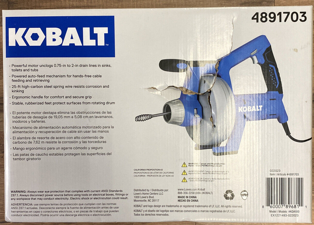 KOBALT TOOLS 4891703 Cordless Drain Auger Kit. BRAND NEW Retail $119.00