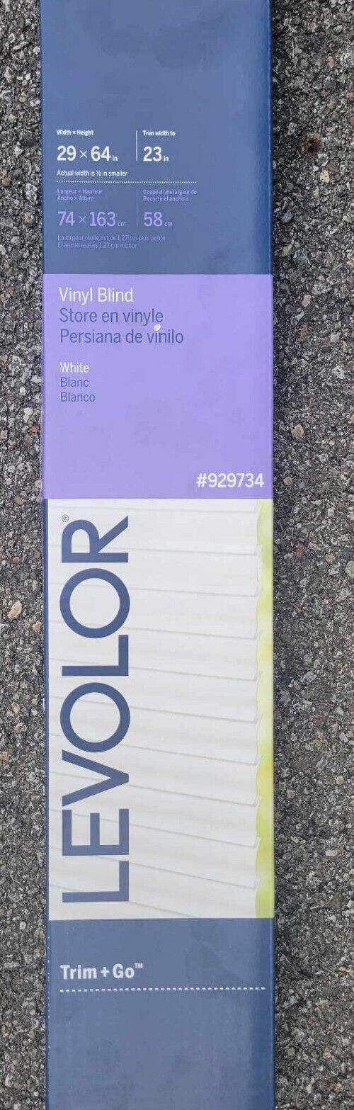 NEW LEVOLOR VINYL BLIND, WHITE. Precut to 29" X 64".