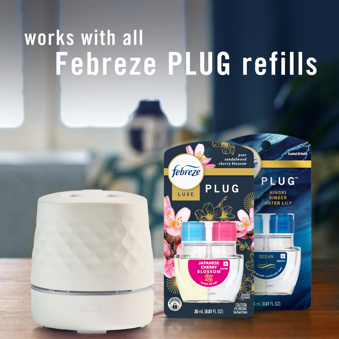 Febreze Plug Scent Booster in White, Continuous Scent Device Oil Diffuser, Compatible with Febreze Air Freshener Plug in Refills
