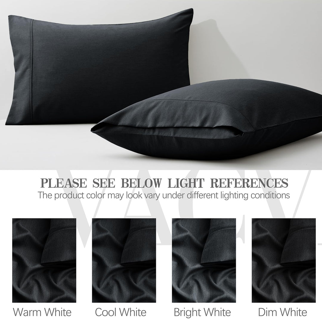 VACVELT 4pcs Extra Deep Pocket Full Sheets, Rayon Derived from Bamboo Sheets, Black Sheet Set 18-24 Inch Deep Pocket Bed Set, Cooling & Silky Bedding Set Soft & Ultra Deep Fitted Sheet Set