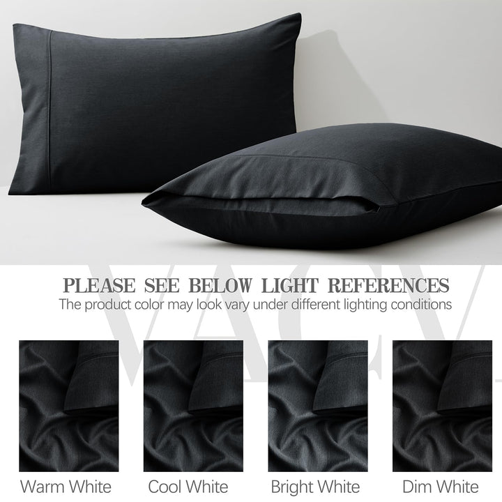 VACVELT 4pcs Extra Deep Pocket Full Sheets, Rayon Derived from Bamboo Sheets, Black Sheet Set 18-24 Inch Deep Pocket Bed Set, Cooling & Silky Bedding Set Soft & Ultra Deep Fitted Sheet Set