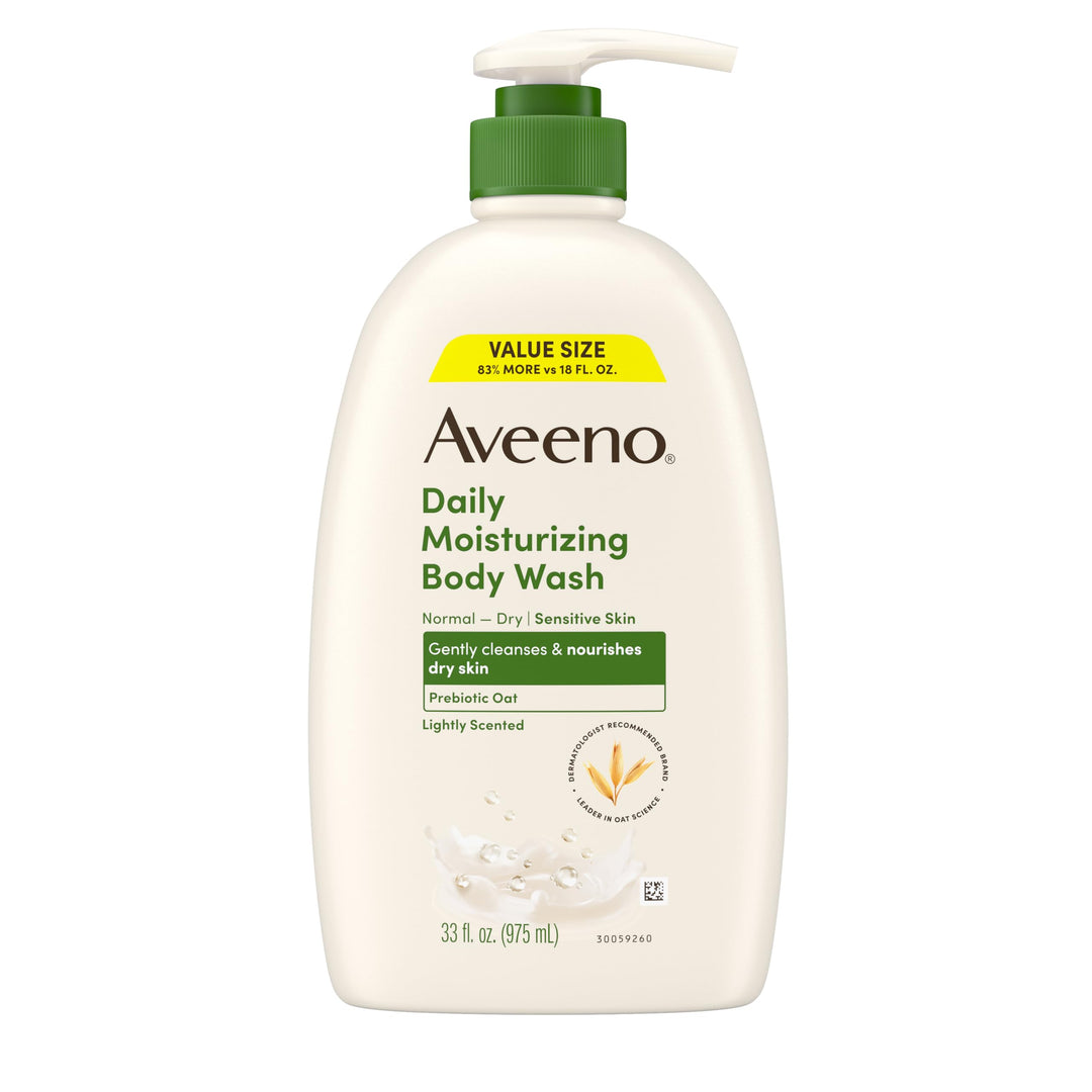 Aveeno Daily Moisturizing Body Wash for Women and Men for Dry & Sensitive Skin, Paraben, Soap & Dye-Free, Gentle Shower Cleanser, Dermatologist Recommended Brand, Lightly Scented, 33 Fl Oz Retail $8.00