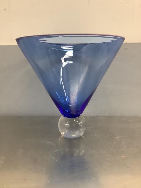 Art Glass Cone Vase with Sphere Base - Blue Retail $150.00
