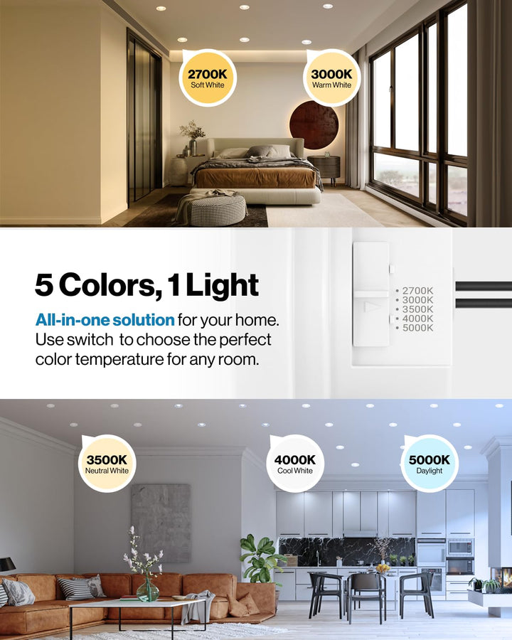 Sunco 12 Pack 4 Inch LED Recessed Lights, Retrofit Can Lighting, 660 LM, 11W (40W Equivalent), Selectable CCT 2700K/3000K/3500K/4000K/5000K, Dimmable, Baffle Trim, Replacement Conversion Kit UL