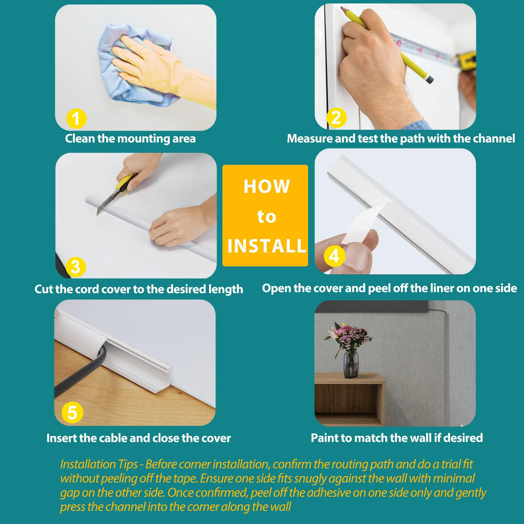 85in Corner Cable Concealer, One-Cord Corner Duct, Paintable Corner Cord Cover, Cable Management Channel for Wall Corner, Floor Baseboard, Ceiling - 5 X L 17in, Beige