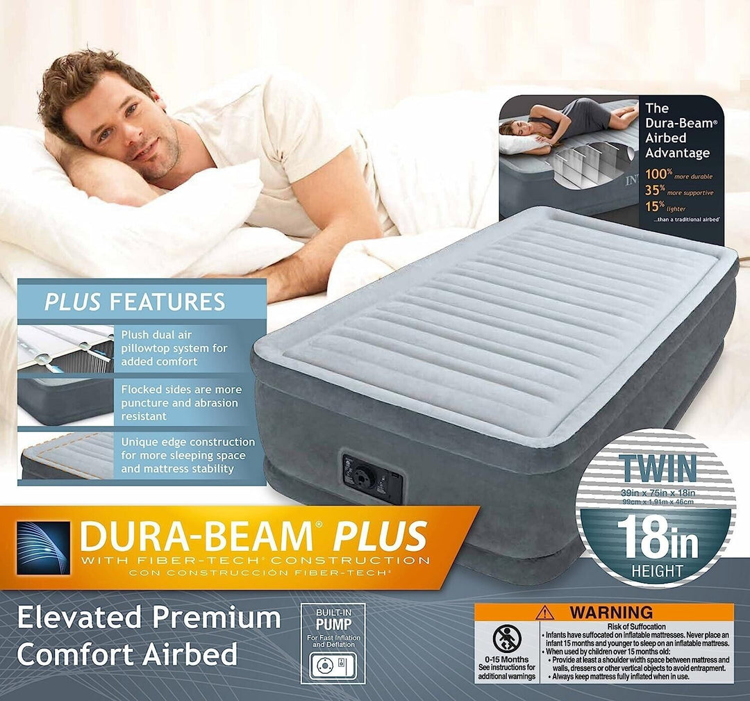 Intex 20  Twin Dura-Beam Deluxe Raised Air Bed Mattress with Built-in Pump Retail $49.88