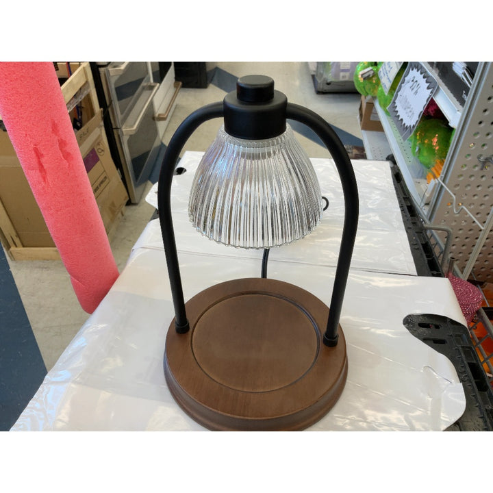 Unbranded Wax Melt Warmer - Decorative Lamp, Wood Base, Glass Shade