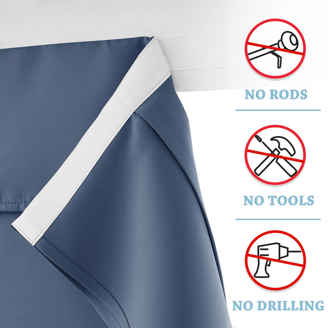 RYB HOME Self Adhesive 100% Blackout Curtains for Bedroom, Portable Temporary Curtains for Basement Kids Nursery Home Office RV Camper Living Room, W 32 x L 63 inches, Dusty Blue, 2 Panels