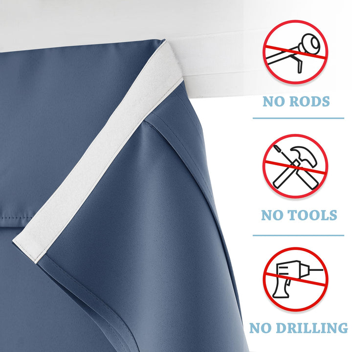 RYB HOME Self Adhesive 100% Blackout Curtains for Bedroom, Portable Temporary Curtains for Basement Kids Nursery Home Office RV Camper Living Room, W 32 x L 63 inches, Dusty Blue, 2 Panels