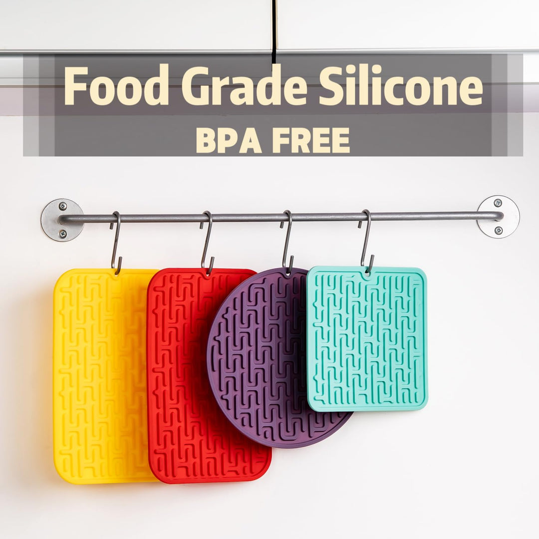 fontal Trivets for Hot Dishes,Good Grips Silicone Pot Holders,Silicone Hot Pads for Kitchen,Silicone Trivets Mat for Hot Pot and Pans,Spoon Holder,Drying Mat,Rectangular,Purple,2PCS