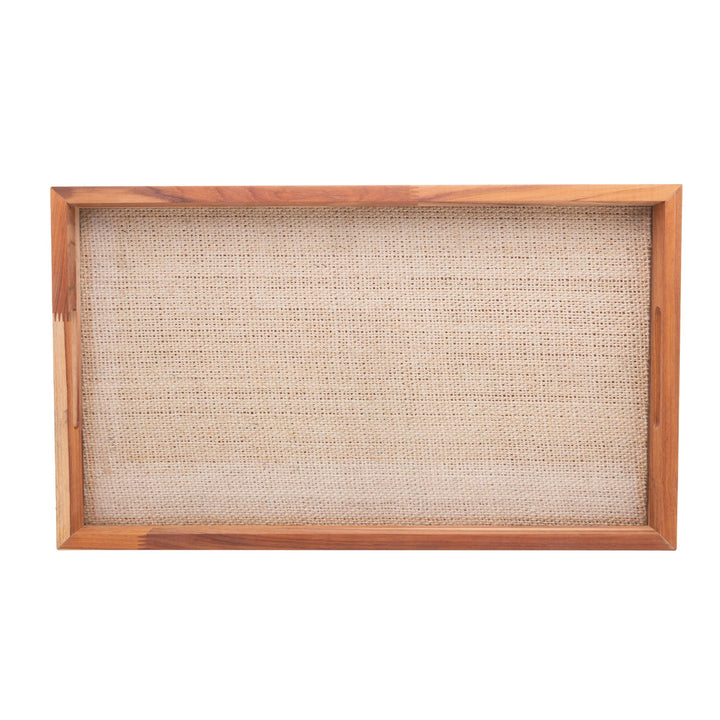 WOODART - Wood and Sisal Rope Decorative Tray - Hosting Adornment, Decorative Dish - Decoration Accessory, Rectangle Brown Wooden Ottoman Tray - Serving Platter, Candle Display - Teak 18x12Ã¢â‚¬Â