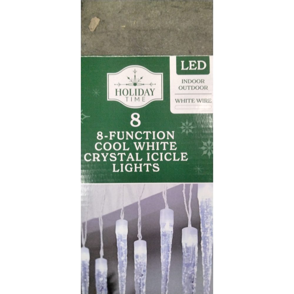 Holiday Time 8-Function Cool White Crystal Icicle Lights Retail $20.00