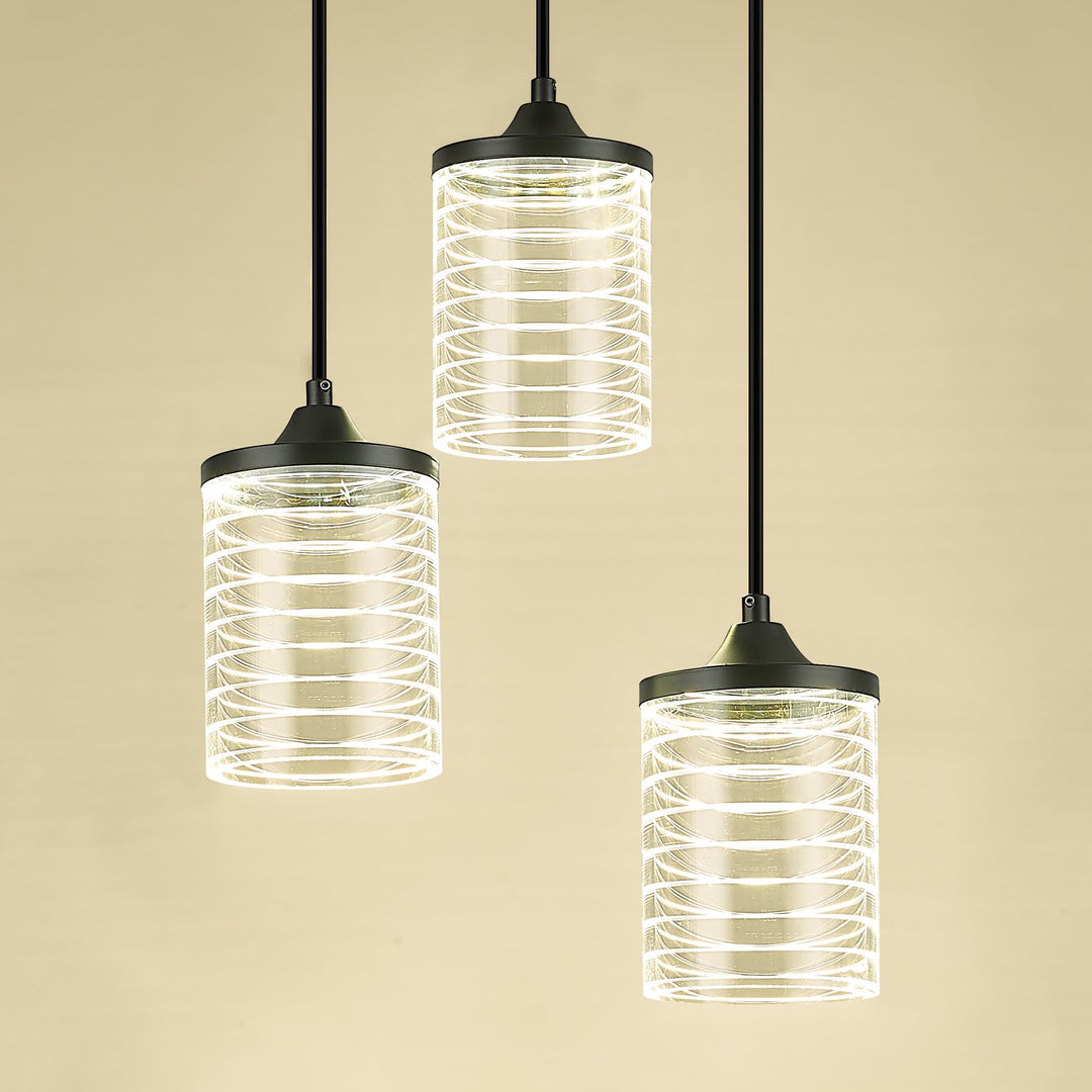 JAZAVA 3-Light Black Pendant Light Fixtures, Modern LED Hanging Light, 24W 3000/4500/6000K Kitchen Island Light for Dining Room Bedroom Hallway Entrance, PL106BK Retail $99.00