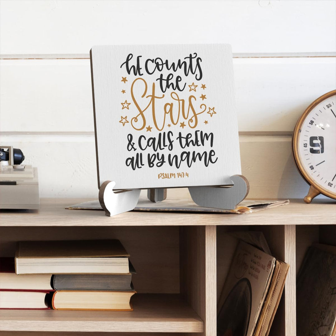Bible Verse Table Desk Decor Inspirational Rustic Christian Wood Sign Plaque with Wooden Stand, Motivational Religious Positive Vintage Decor for Tabletop Desktop Shelves Countertop Coffee Station