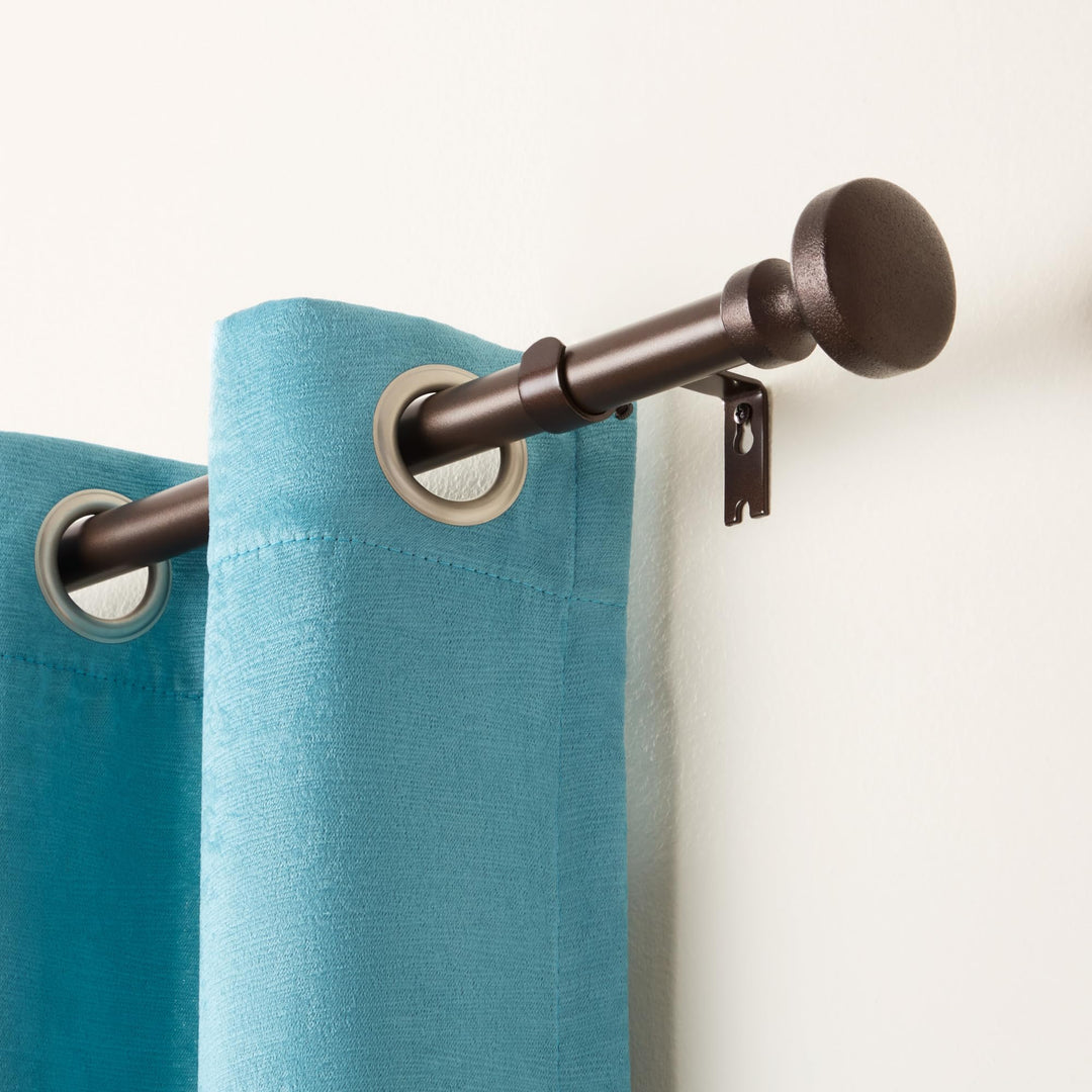 TOWN & COUNTRY EVERYDAY Modern Rounded Cap Single Indoor Curtain Rod and Finial Set, Easy Install Wall Mount, Oil Rubbed Bronze, Adjustable 36â€-72â€