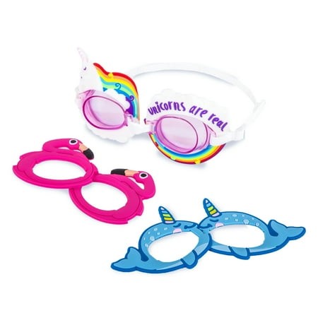 Dolfino 3-in-1 Swim Goggle Set for Children  Unicorn  Narwhal  and Flamingo  Multi-Color  Unisex