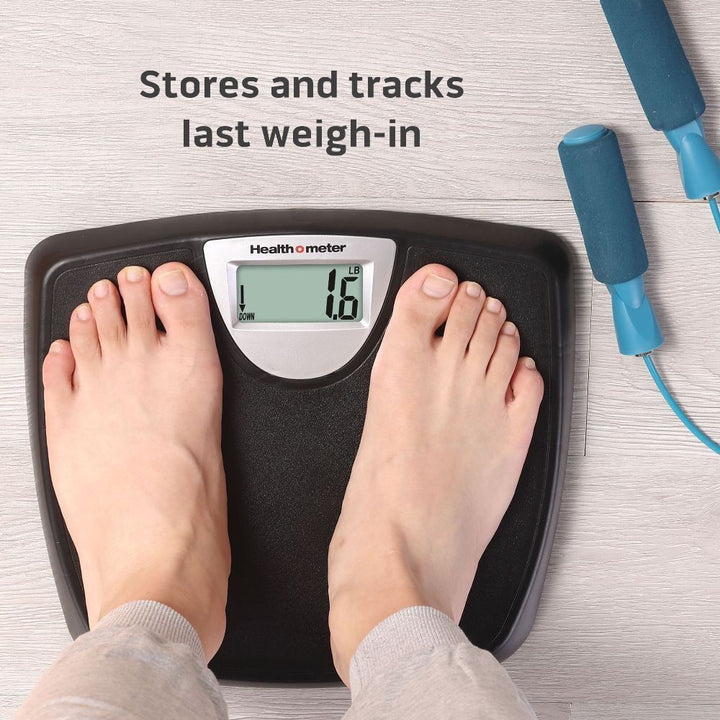 Weight Tracking LCD Bathroom Scale, Black, 350lbs Capacity, AAA Battery Powered