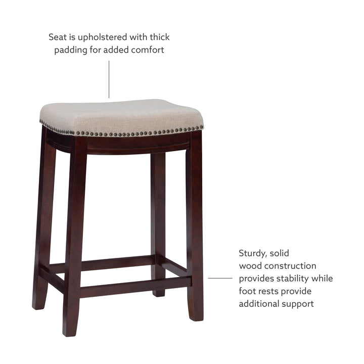 Linon Linen Backless Claridge Stool, Counter Height, Beige & Dark Walnut