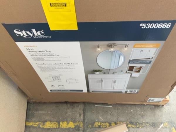 Style Selections, KIRKMAN, 36-in Vanity with Top - White Finish Retail $300.00