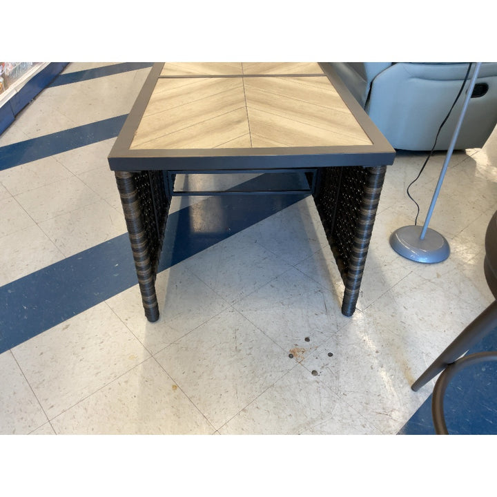Wicker Coffee Table, Rectangular, Wood-look Tile Top, Outdoor