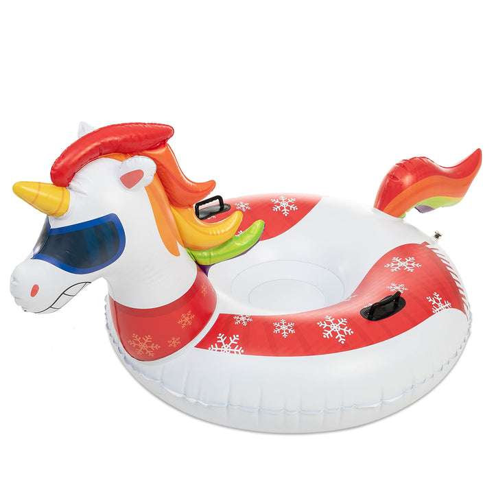 JOYIN 47â€ Inflatable Snow Tube, Heavy-Duty Snow Tube for Sledding, Great Snow Sled for Kids and Adults, Blow Up Snow Sled with Handles for Boys and Girls Family Winter Fun Activities(Unicorn)