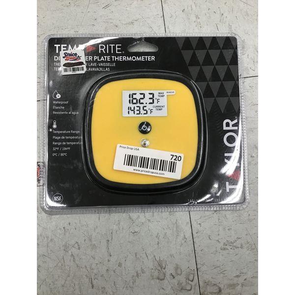 Taylor Temp Rite Dishwasher Plate Thermometer - Waterproof, Temperature Range 32°F/194°F, Yellow Retail $30.00