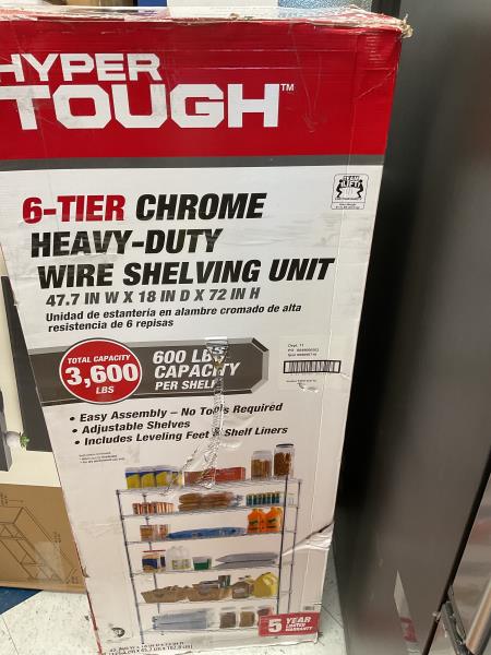 Hyper Tough 6-Tier Wire Storage Shelves with Liners  48  W X 18  D X 72  H  3600 Lb Load Capacity  Chrome Retail $129.00
