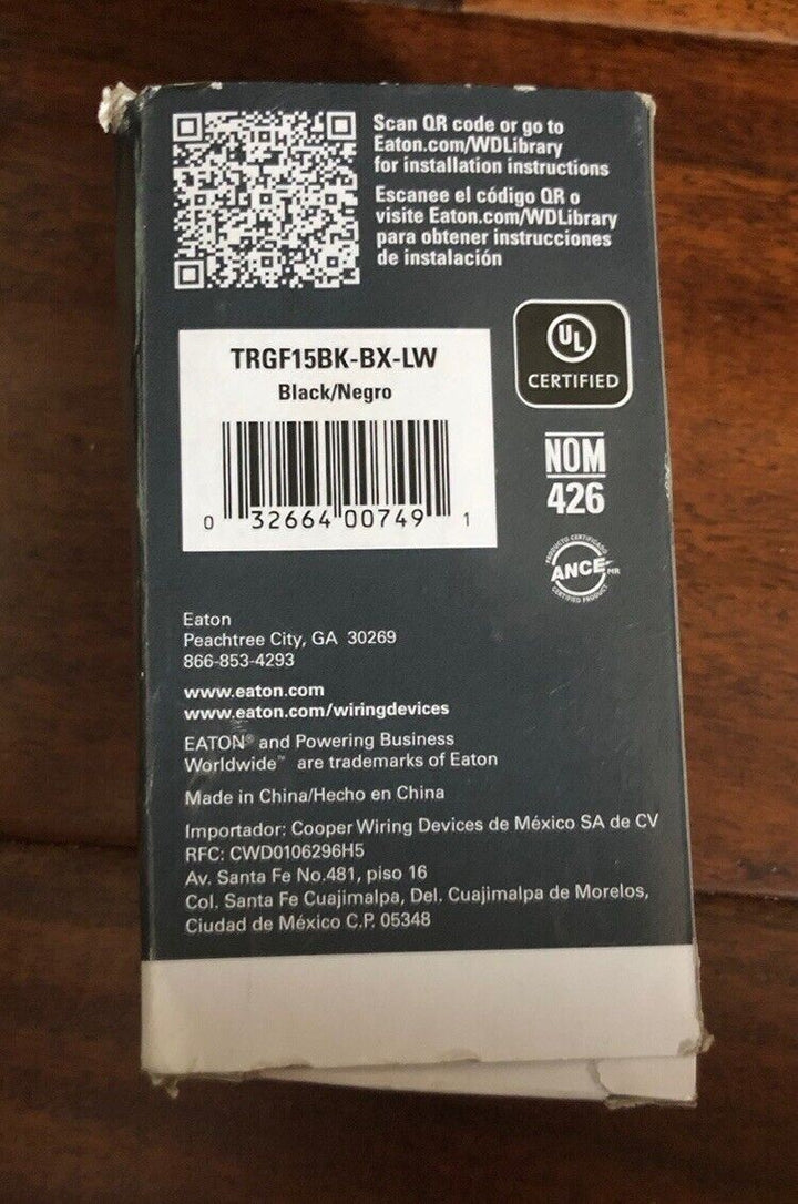 Eaton Tamper Resistant GFCI  Receptacle TRGF15BK-BX-LW, Black - New