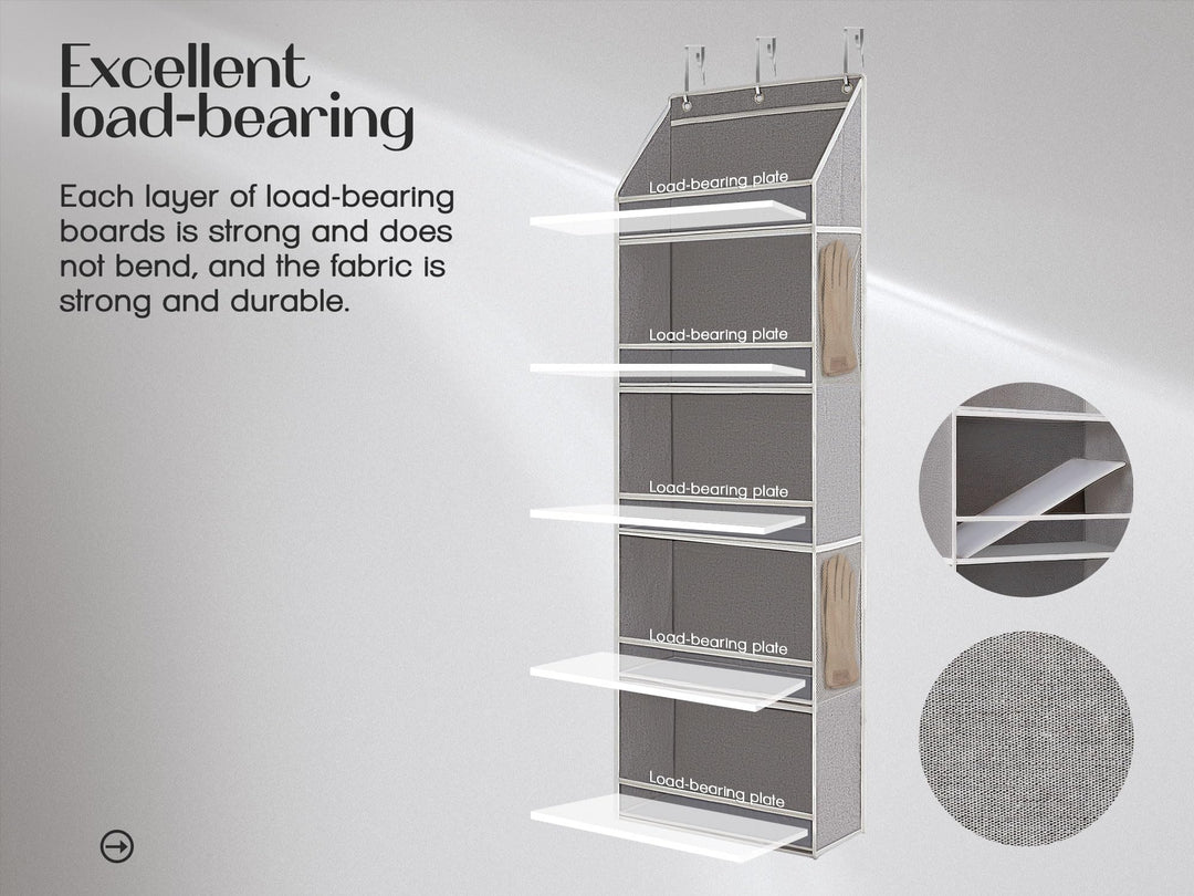 LoforHoney Home Hat Rack for Door, 5-Shelves Hat Organizer for Baseball Caps, Over Door Hat Storage with Clear Window, Cap Holder Organizer, Light Gray, 15.8'x3.1'x49.6'